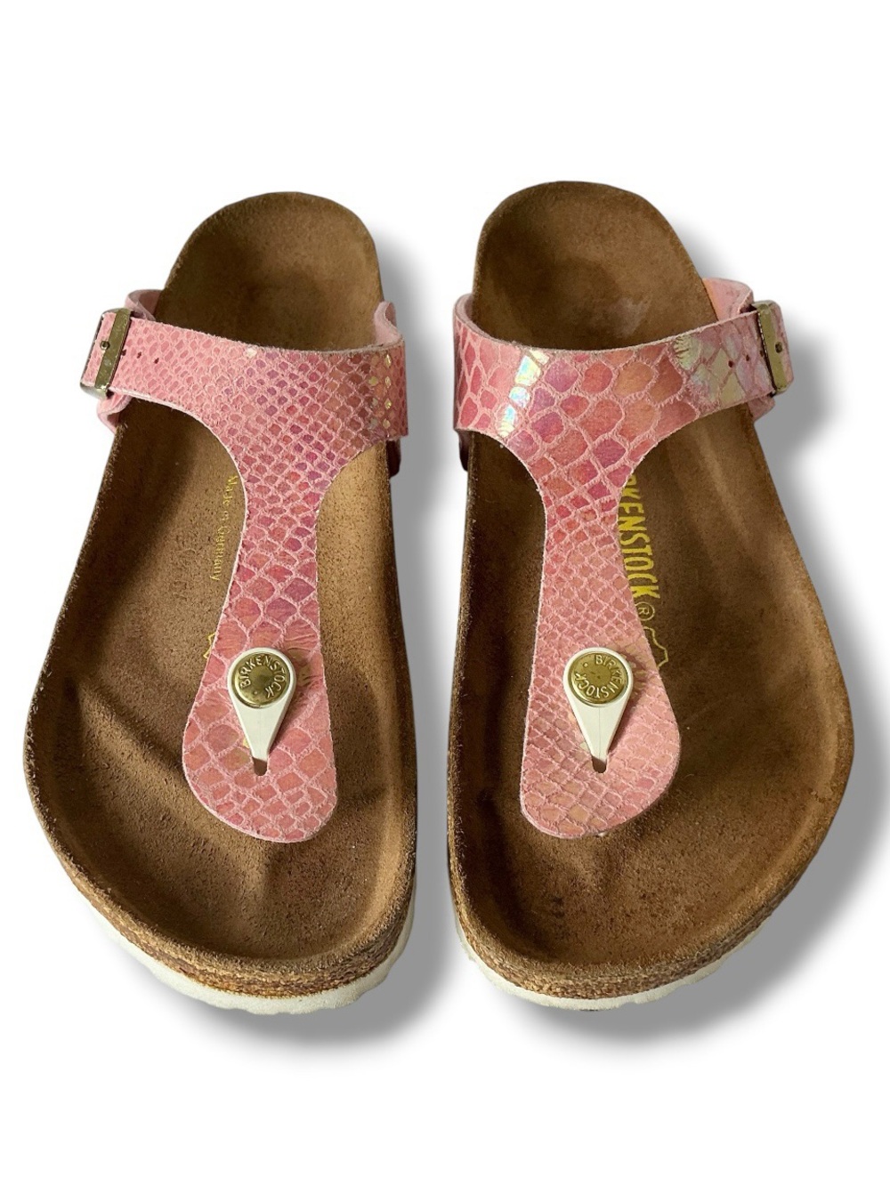 Birkenstock Birki-Flor Gizeh Sandals in Shiny Snake Rose EU 37/ US 6